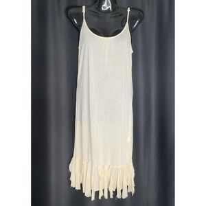 Sisley Dress Womens Medium Ivory Sheer Tank Fringe Hem Boho Festival Lightweight